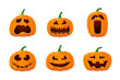 © Azat Valeev - Halloween monster jack lantern orange pumpkin carved glowing scary face set on white background. Holiday cartoon character collection for celebration design. Vector spooky illustration