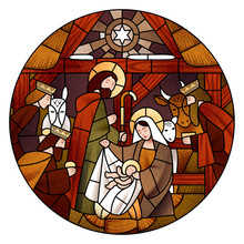 Circle Stained Glass With The Christmas In Beige And Brown Colors