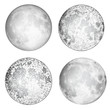 Set of realistic full moon and moon stipple drawing. Vintage engraving astrology or astronomy design. Vector.