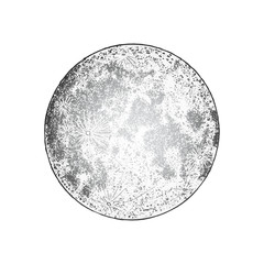 full moon isolated. antique vintage hand drawn line art and dot stipple work. tattoo flesh design. v