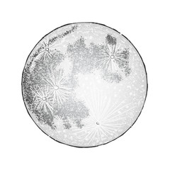 Wall Mural - Full moon isolated. Antique vintage hand drawn line art and dot stipple work. Tattoo flesh design. Vector
