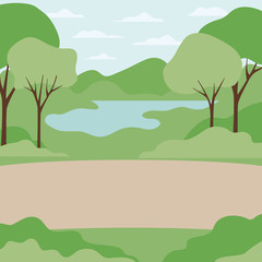 Sticker - landscape with trees and plants isolated icon