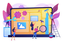Technical Support, Programming And Coding. Website Maintenance, Website Maintenance Services, Update And Keep Your Site Easy Concept. Bright Vibrant Violet Vector Isolated Illustration