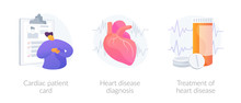 Ischemic Heart Disease. Heart Care. Cardiovascular Disease. Cardiac Patient Card, Heart Disease Diagnosis, Treatment Of Heart Disease Metaphors. Vector Isolated Concept Metaphor Illustrations