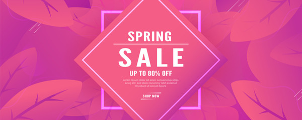 Wall Mural - Abstract background for spring season. Template design in long banner style with new trend of gradient. Vector illustration for cover, discount promotion, advertisement.