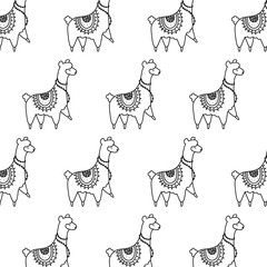 Canvas Print - pattern of cute alpacas kawaii style