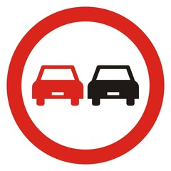 Wall Mural - No overtaking, road traffic sign, vector icon. Circular prohibition sign.