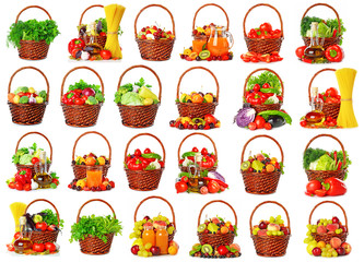 Wall Mural - Assortment of fruits and vegetables in baskets