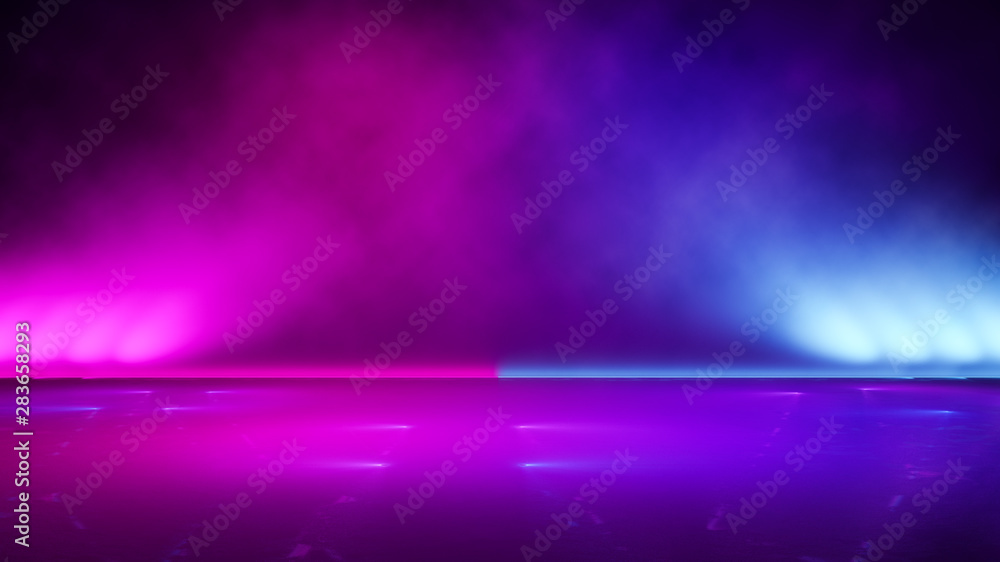 Empty  purple  neon  light  with  smoke ,abstract  background,ultraviolet  concept,3d render - obrazy, fototapety, plakaty 