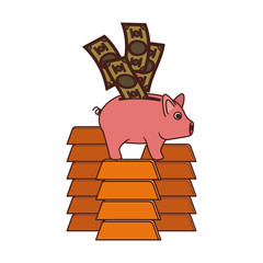 Sticker - money savings and pig on white background