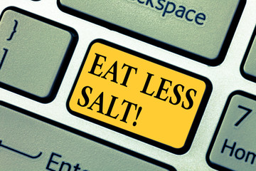 Wall Mural - Text sign showing Eat Less Salt. Conceptual photo Reduce the amount of sodium in your diet eating healthy Keyboard key Intention to create computer message pressing keypad idea