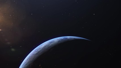 Wall Mural - slowly orbiting around a planet with the sun moving across the horizon