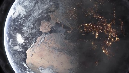Wall Mural - slowly zooming away from the earth through thick pollution to reveal a thick pollution cloud around 