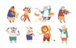 © Good Studio - Bundle of funny animals playing musical instruments isolated on white background. Collection of cute cartoon musicians with guitar, flute, maracas, violin, sax. Flat childish vector illustration.