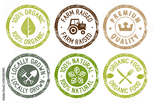 Cuadros en Lienzo Organic food, farm fresh and natural products stickers collection