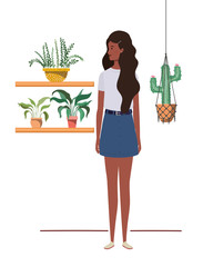 Wall Mural - woman with houseplant and macrame hangers