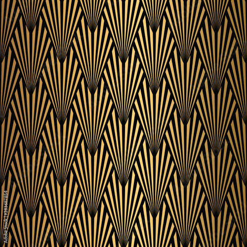 Photo  Art Deco Pattern. Seamless black and gold background