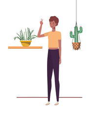 Wall Mural - woman with houseplant and macrame hangers