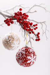 Snowy branch with ornaments