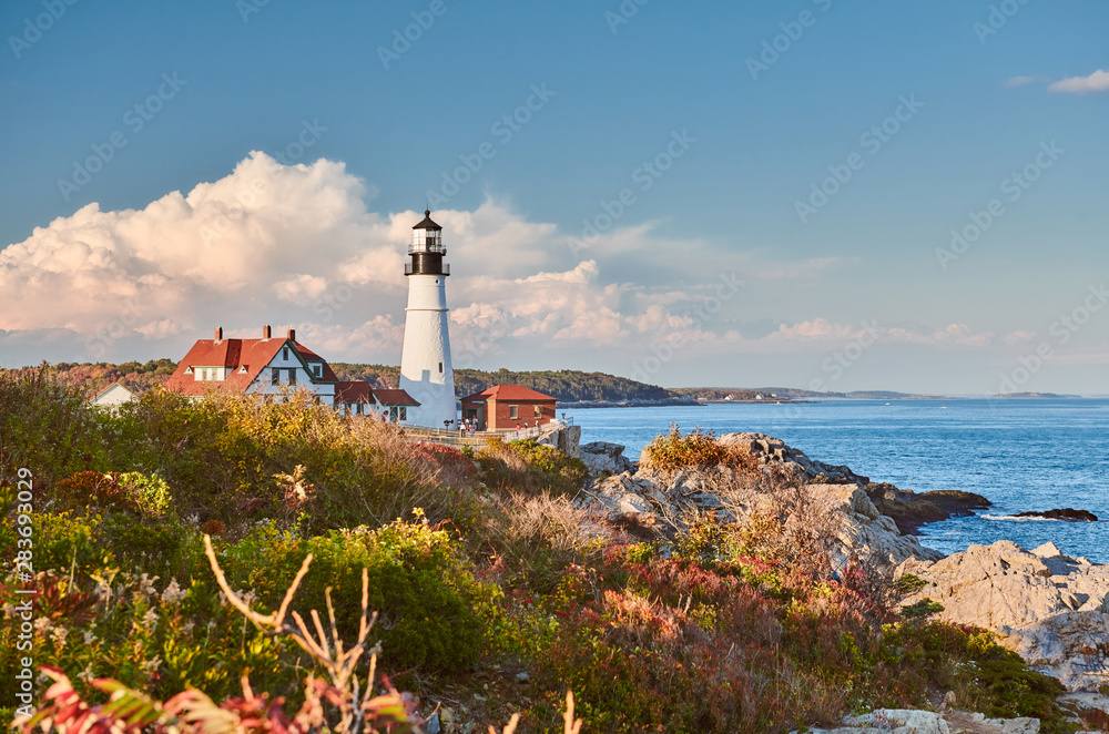 Portland Head Lighthouse at Cape Elizabeth, Maine, USA. - obrazy, fototapety, plakaty 