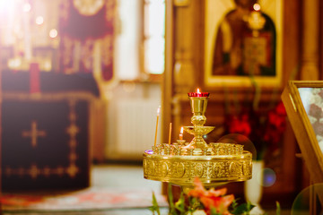 golden candelabrum candlestick in the church