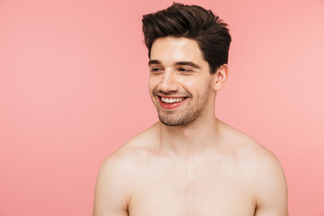 Beauty portrait of a handsome shirtless brunette man