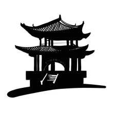 Chinese National Building Pagoda. Vector Drawing Isolated On A White Background.