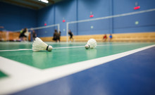 Badminton - Badminton Courts With Players Competing; Shuttlecocks In The Foreground (shallow DOF; Color Toned Image).