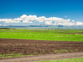 Vast plateau in Samtskhe-Javakheti region of Georgia on sunny day