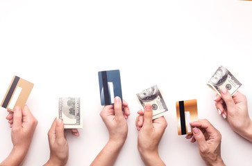 Canvas Print - People with money in hands ready to pay for something