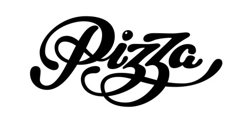 Pizza elegant hand written vector lettering isolated on white background