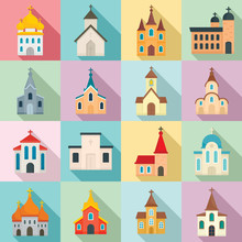 Church Icons Set. Flat Set Of Church Vector Icons For Web Design