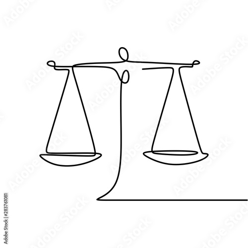 Fotomural Continuous line drawing of law symbol of weight balance