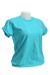 Wall Mural - Blue color female tshirt template on the mannequin