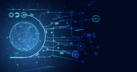 Abstract technology internet world map global network connection in big data future futuristic background.