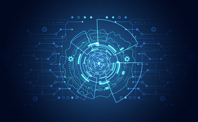 Wall Mural - modern abstract technology concept communication circle digital on blue background.