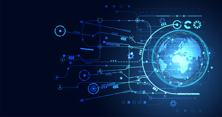 Wall Mural - abstract technology internet world map network connection global business future futuristic backgrou