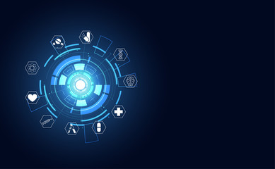 Wall Mural - abstract technology health icon pattern medical health care on hexagon on hi tech future blue backgr