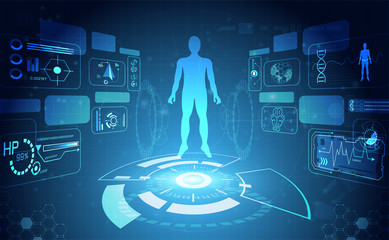Wall Mural - abstract technology science concept human data health digital : hud interface elements of medicine a