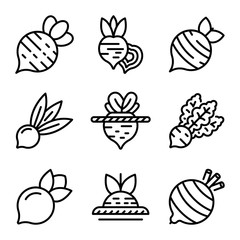 Poster - Beet icons set. Outline set of beet vector icons for web design isolated on white background