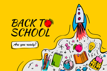 Back to school banner, poster with doodles, vector illustration.