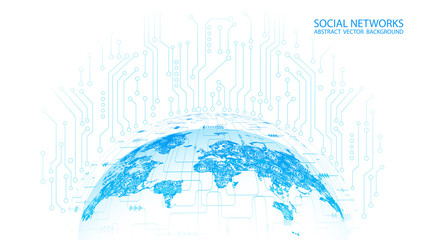 Wall Mural - vector background. light blue map of planet earth with social icons. global internet. technology and