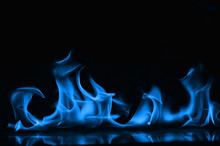 Beautiful Fire Blue Flames On A Black Background.