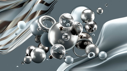 Plakat kompozycja abstrakcja 3d ornament piłka