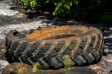 Wall Mural - recycling old car tires landfill rubber waste dump