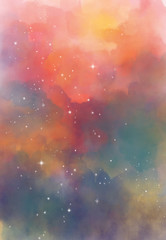 star field in galaxy space with nebula, abstract watercolor digital art painting for texture backgro