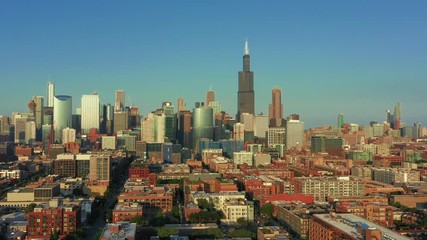 Wall Mural - Aerial view of Chicago cityscape IL at sunset