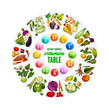 Organic vegetables and vitamin complex table