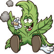 Cartoon cannabis plant character smoking a marihuana joint clip art. Vector illustration with simple gradients. All in a single layer. 