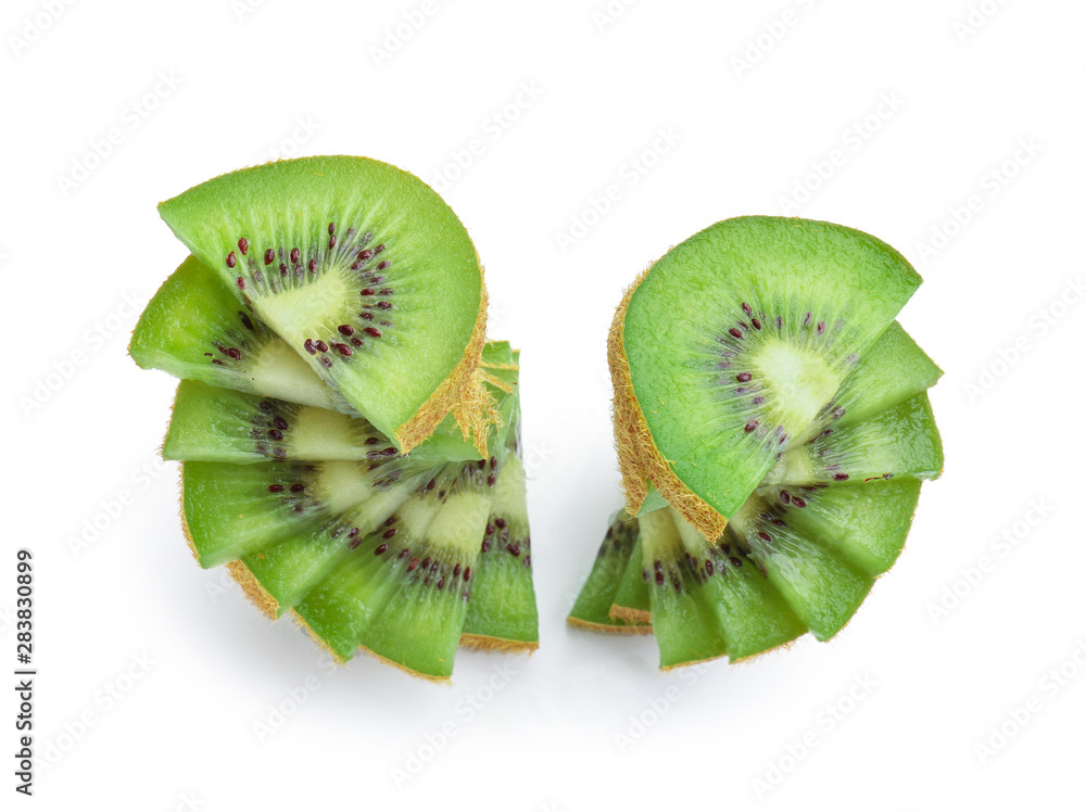 Slices of ripe kiwi on white background